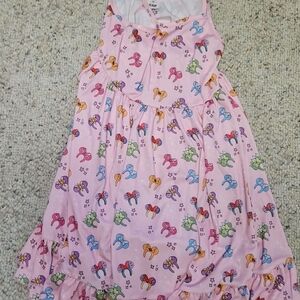 Girls' Pink Bow & Flower Print Casual Dress